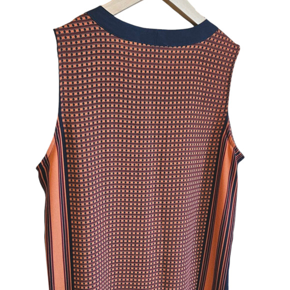 Ann Taylor Loft Geometric Classy Tank Top Navy Burnt Orange Women Petite Medium - Picture 7 of 7